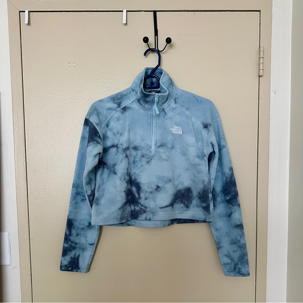 The North Face 100 Glacier cropped quarter zip fleece in blue tie-dye